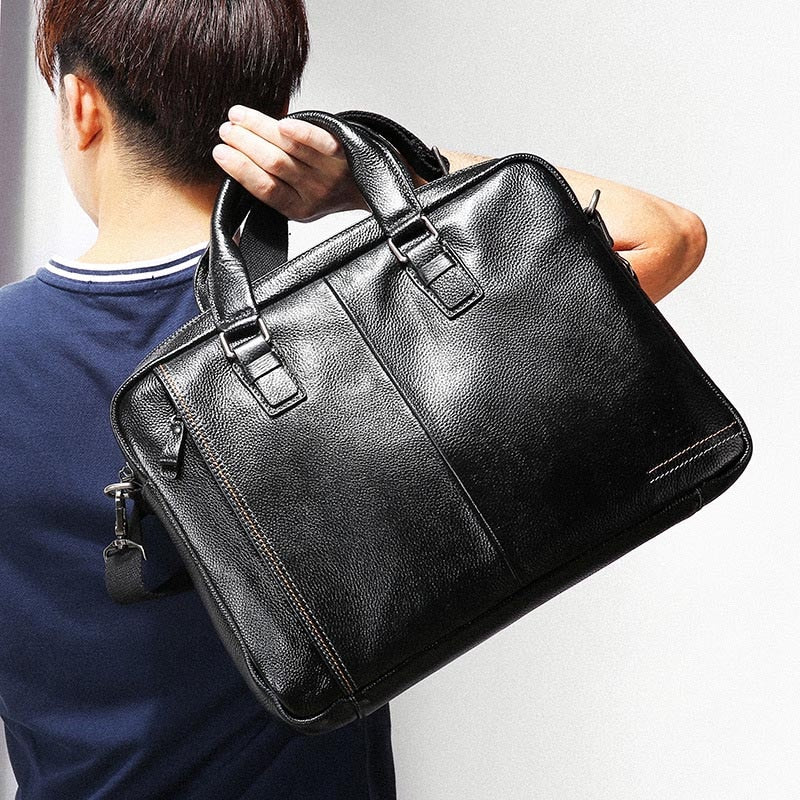 LUENSRO 100% Genuine Leather Briefcase Men Bag Business Handbag Male Laptop Shoulder Bags Tote Natural Skin Men Briefcase