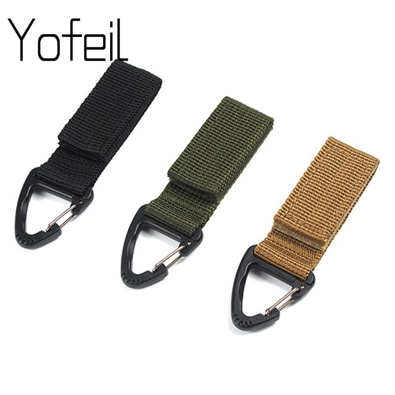 Outdoor Camping Hiking  Molle Tactical Nylon Ribbon Knapsack Keychain Triangle Backpack Waist Bag  Fastener Hook Buckle