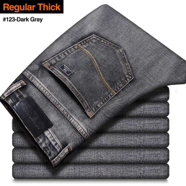 Men's Jeans Classic Style Stretch Regular Fit Denim Trousers Grey -men's wear