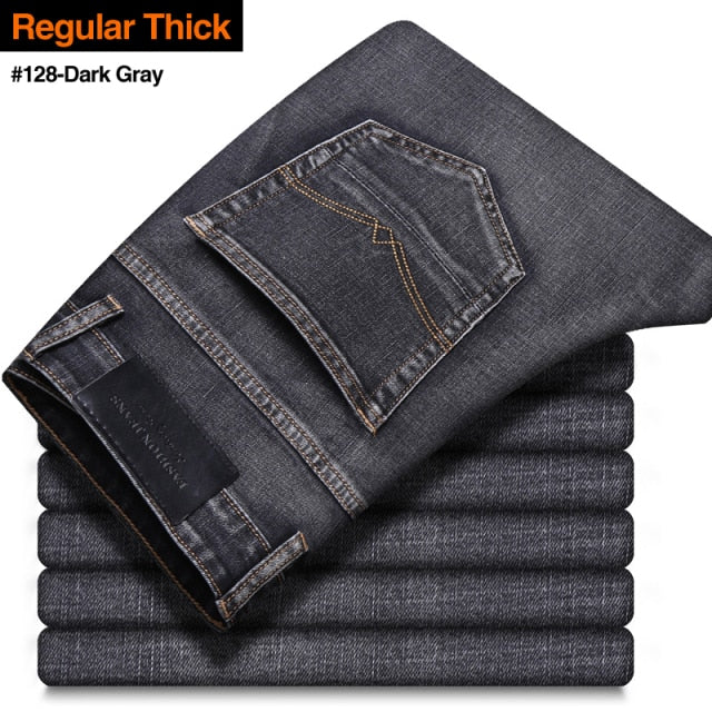 Men's Jeans Classic Style Stretch Regular Fit Denim Trousers Grey -men's wear