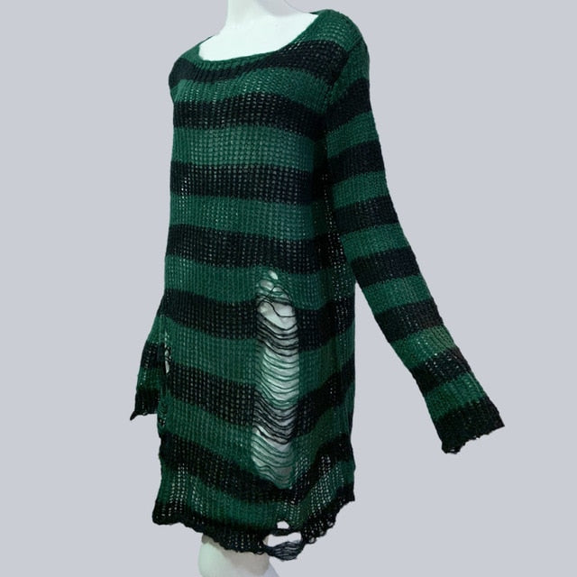 Plus Size Punk Gothic Long Unisex Sweater Dress  Loose Rock Thin Sweater Women Man Striped-unisex
