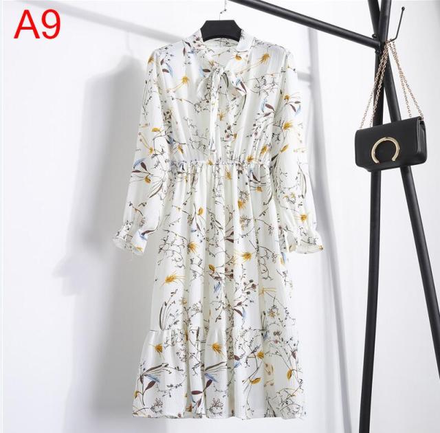 Plus Size Women's Clothing Long Sleeve Chiffon Shirt Dresses For Women Red Bow Floral Club Party Autumn Winter платье 2020 Woman
