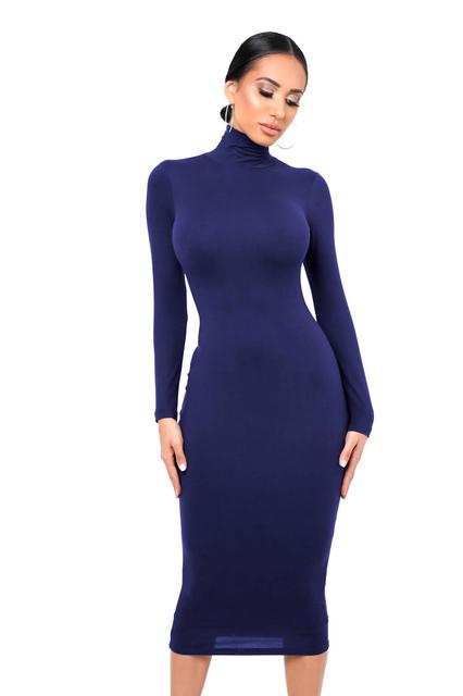 Sexy Women Long Sleeve Turtleneck Bodycon Dress Autumn Winter New Solid Casual Slim Package Hip Thick Fashion Party Vestidos