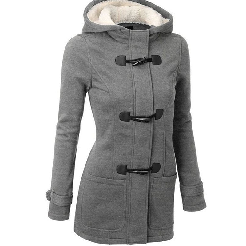 Women Trench Coat Autumn Zipper Hoodie Long Horn Button Outwear Plus Size S-5XL-women's wear