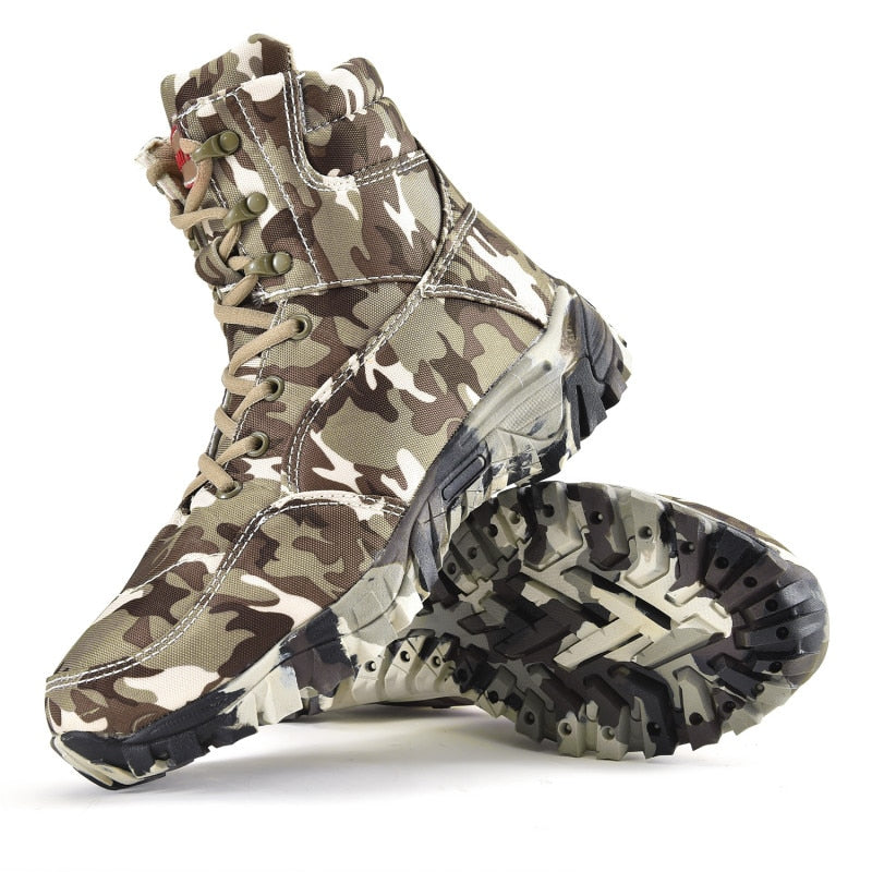 Military Army Men Boots Winter Lace Up Waterproof Outdoor Shoes Breathable Canvas Camouflage Tactical Combat Desert Ankle Boots