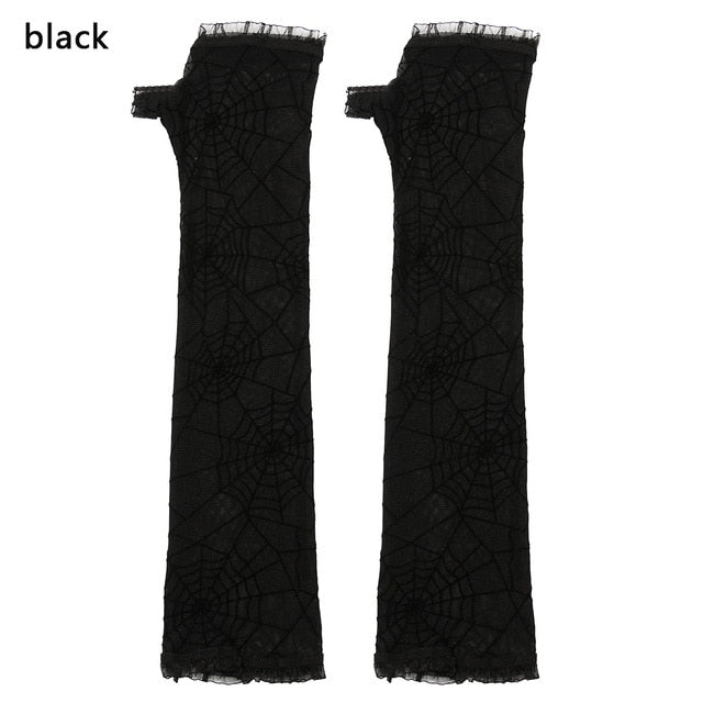 1Pair Sexy Gothic Black Fingerless Long Glove Halloween Funny Punk Rock Gloves Hip Pop Jazz Disco Mittens Clubwear Polo Dance