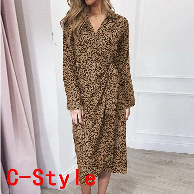 VONDA Elegant Women Leopard Dress Vintage Long Sleeve Swing Party Long Dress 2021 Winter Casual Vestidos  Sundress