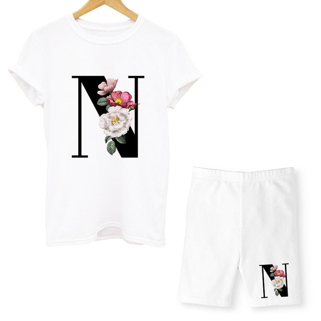 Women Two Piec Set Letter T Shirts And Shorts Set Summer Short Sleeve O-neck Casual Joggers Biker Shorts Sexy Outfit For Woman