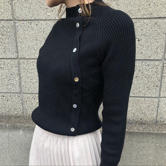 Autumn and Winter New Button Collar Knitted Sweater Top-women's wear