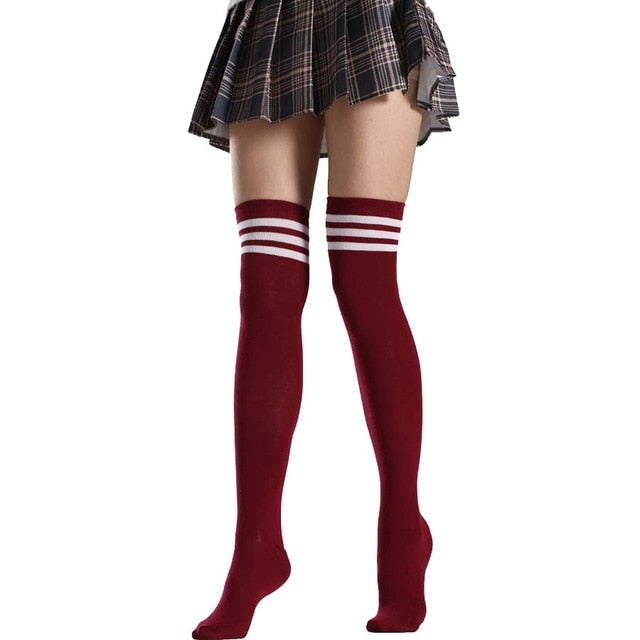 Black Lolita Striped Socks Women Funny Christmas Gifts Sexy Thigh High Nylon Long Stockings Cute Over Knee Socks -women's