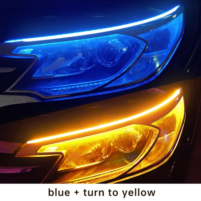 2pcs LED DRL Car Daytime Running Light Flexible Waterproof Strip Auto Headlights White Turn Signal Yellow Brake Flow Lights 12V