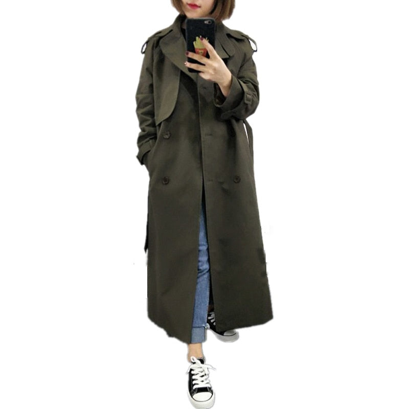 UK Brand new Fashion 2021 Fall /Autumn Casual Double breasted Simple Classic Long Trench coat with belt Chic Female windbreaker