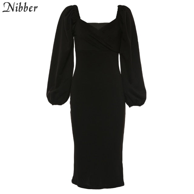 Nibber sexy pure V Neck off shoulder bodycon dress For women clubwear party night  Basic Elegant midi dresses Mujer 2021 Summer