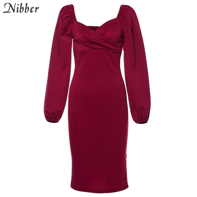 Nibber sexy pure V Neck off shoulder bodycon dress For women clubwear party night  Basic Elegant midi dresses Mujer 2021 Summer