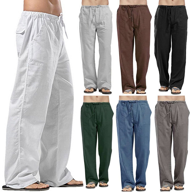 Linen Trousers for Men Wide Cargo Pants Summer Oversize Plus Size 5XL Linens Streetwear Spring Harajuku Men's Clothing 2021