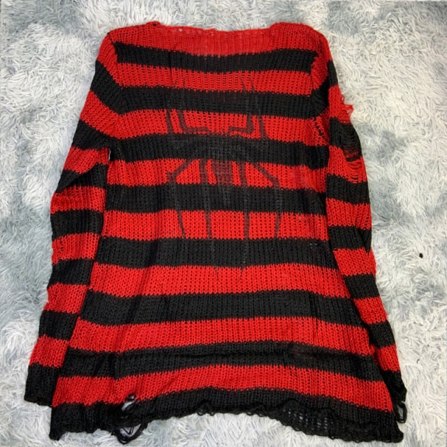 Plus Size Punk Gothic Long Unisex Sweater Dress  Loose Rock Thin Sweater Women Man Striped-unisex