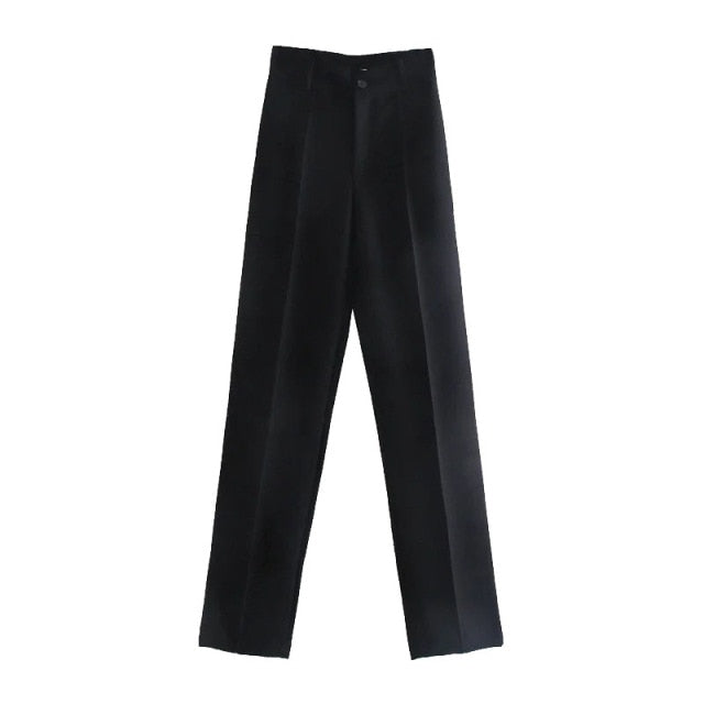 TRAF Women Chic Fashion Office Wear Straight Pants Vintage High Waist Zipper Fly Female Trousers Mujer