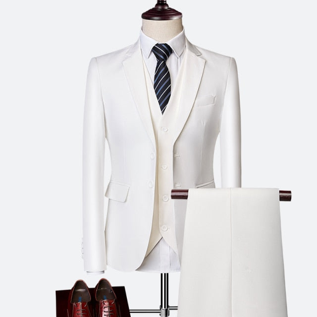 Business Formal Men Suits Solid 2-Button Blazer Pants Marriage Tuxedo Male 3 Piece Suit Men Terno Wedding Suit Slim Fit -men's