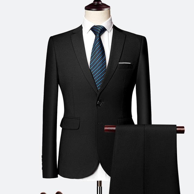 Business Formal Men Suits Solid 2-Button Blazer Pants Marriage Tuxedo Male 3 Piece Suit Men Terno Wedding Suit Slim Fit -men's