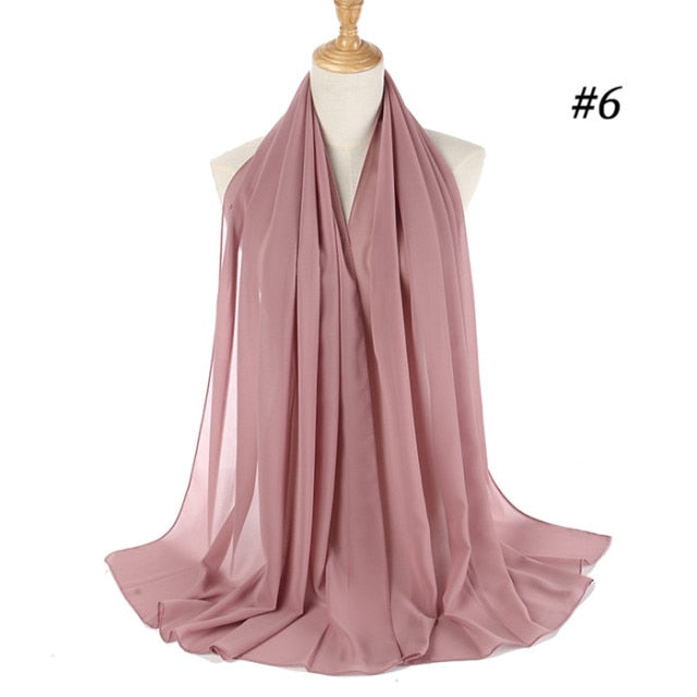 Muslim Bubble Chiffon Hijab Scarf Women Solid Color Soft Long Shawls and Wraps Georgette Islamic Head Scarves Ladies Hijabs