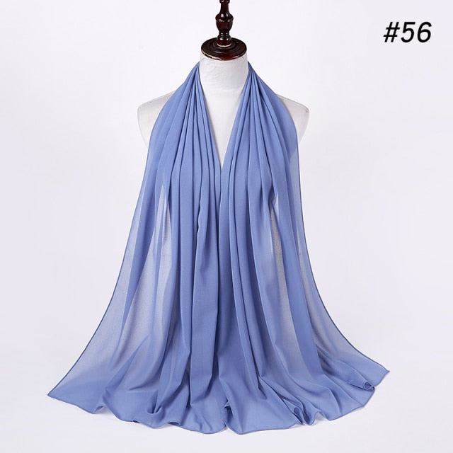 Muslim Bubble Chiffon Hijab Scarf Women Solid Color Soft Long Shawls and Wraps Georgette Islamic Head Scarves Ladies Hijabs