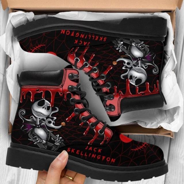 Digital Print Autumn Lady High Top Skull Pattern   British PU Women's Fashion Work Boots-women's