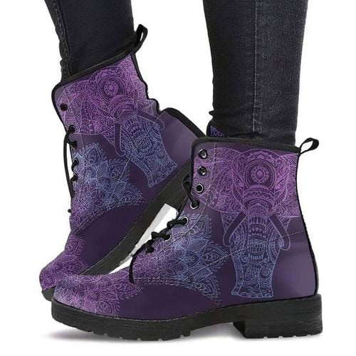 Digital Print Autumn Lady High Top Skull Pattern   British PU Women's Fashion Work Boots-women's