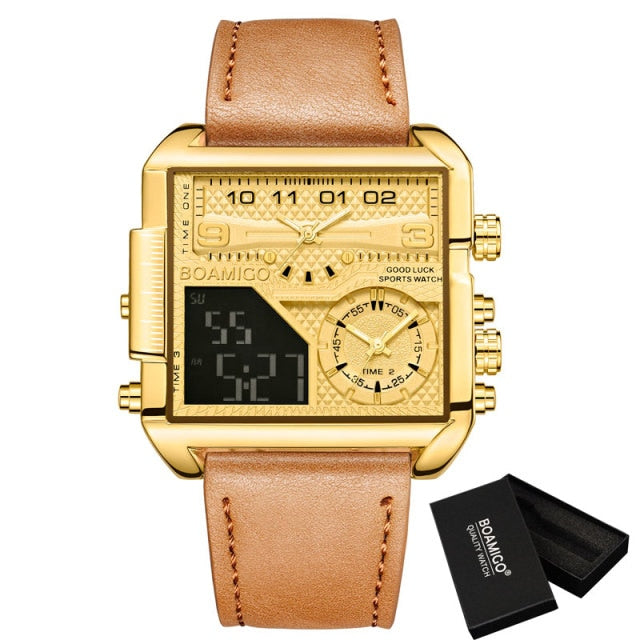BOAMIGO New Top Brand Luxury Fashion Men Watches Gold Stainless Steel Sport Watch for Men-men's wear