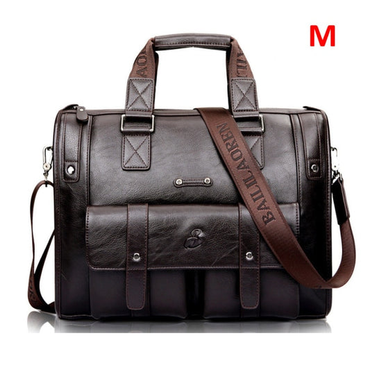 Leather Black Briefcase Business Handbag large Laptop Travel Bag-men's wear