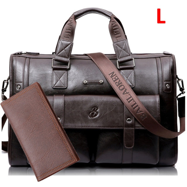 Leather Black Briefcase Business Handbag large Laptop Travel Bag-men's wear