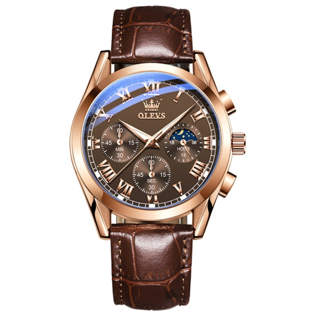OLEVS Elite Mens Quartz Watches Business Dress Waterproof Wristwatch Men Luxury Breathable Leather Sports watch men Gifts