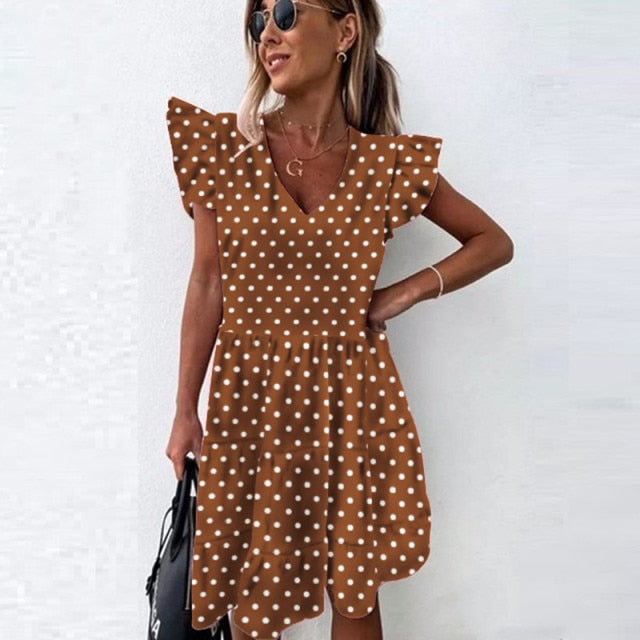 Summer Dress 2021 Women Polka Dot Street Sexy Casual Loose Thin Beach Party Dress Pink V Neck Mini Dress Female Vestidos Mujer