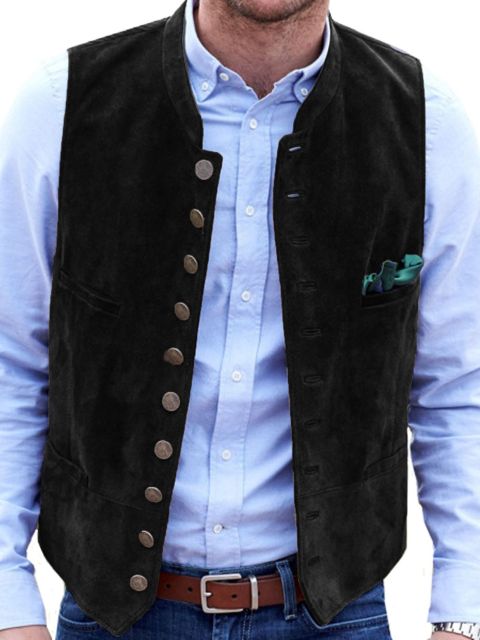 Men's Suede Suit Vest Casual Steampunk Style Waistcoat