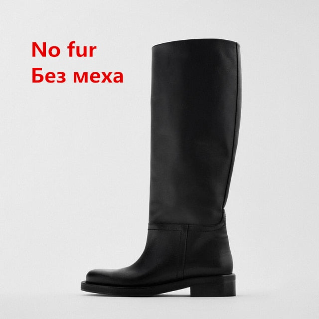 FEDONAS INS ZA Women Knee High Boots Full Cow Leather Warm Boots Thick High Heels Motorcycle Boots Punk Shoes Woman High Boots