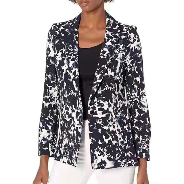 Fashion Trend Women Lapel Leopard Print Long Sleeves Suit Jacket Elegant Fall Winter Office Lady Cardigan Coat Casual Streetwear-women's