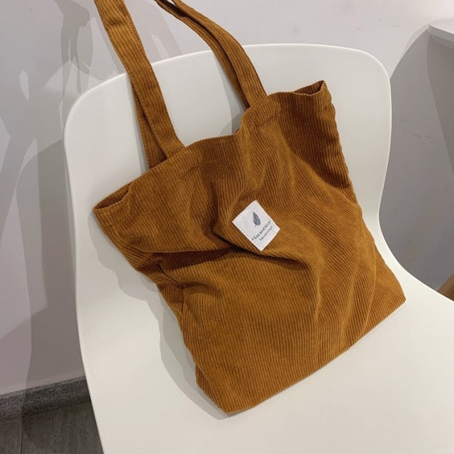 Women's Shopping Canvas Shoulder Bag Corduroy Reusable Foldable Tote Bag-women's wear