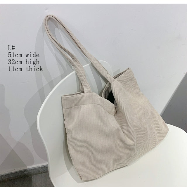 Women's Shopping Canvas Shoulder Bag Corduroy Reusable Foldable Tote Bag-women's wear