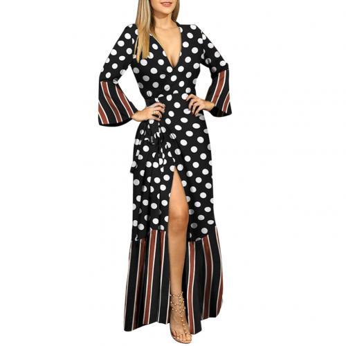 Women Autumn Winter Vintage Sexy Stylish Long Sleeve Tie V Neck Side Slit Dress backless sexy streetwear party clothes