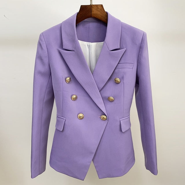 TOP QUALITY New Fashion 2021 Designer Jacket Women's Classic Double Breasted Metal Lion Buttons Blazer Outer Size S-4XL