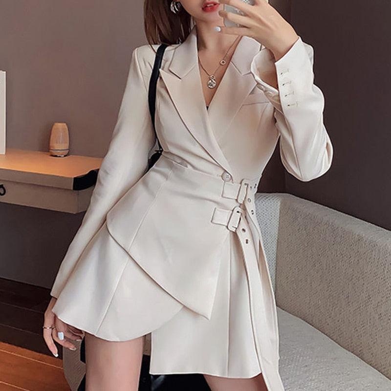 Blazer Dress Women Mini Party Office Lady Elegant Dress Female One-piece Dress Korean Sashes Long Sleeve Clothes Winter 2020 New