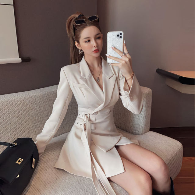 Blazer Dress Women Mini Party Office Lady Elegant Dress Female One-piece Dress Korean Sashes Long Sleeve Clothes Winter 2020 New