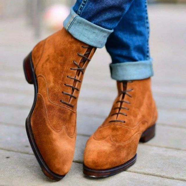 Autumn and Winter Men's PU Leather Elegant Engraving Lace-up Classic Ankle Men's Casual Winter Combat Boots-men's wear