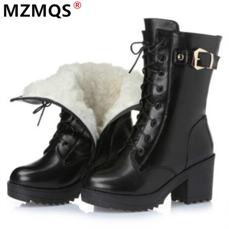 Winter High-heeled Genuine Leather Women's Warm Women High-quality Snow boots-Women's -wear