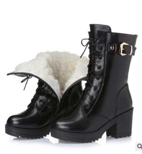 Winter High-heeled Genuine Leather Women's Warm Women High-quality Snow boots-Women's -wear