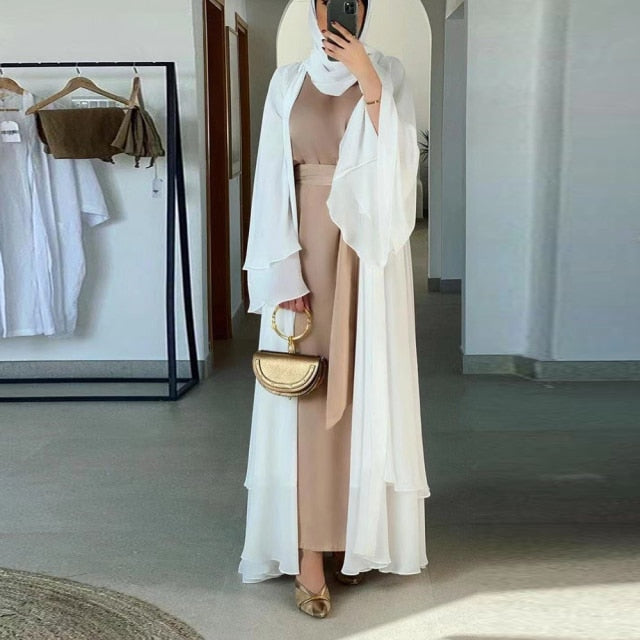 Chiffon Open Abaya Kimono Dubai Turkey Kaftan Cardigan Dresses For Women -Women's