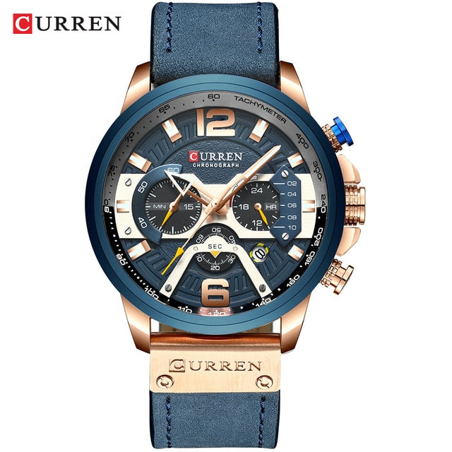 CURREN Casual Sport Watches for Men Blue Top Brand Luxury Military Leather Wrist Watch Man Clock Fashion Chronograph Wristwatch-men