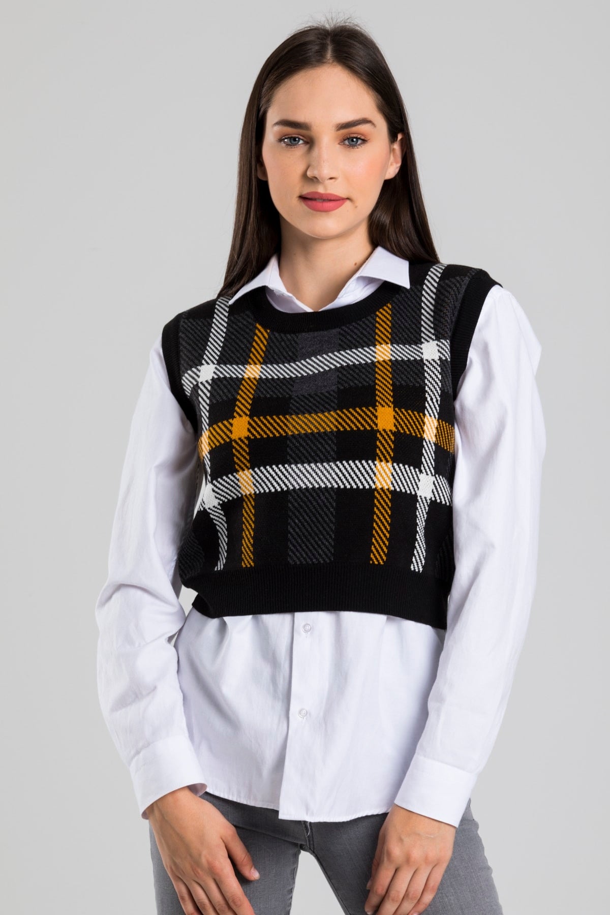 MUQKO Women Black Plaid Pattern Crew Neck Knitwear Sweater Women’s Dress Toppies New Fashion Autumn Winter 2020 Casual