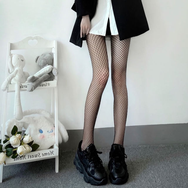 Sexy Women High waist fishnet stocking club tights panty knitting net pantyhose mesh lingerie Anime Lolita Cosplay Costumes 2021