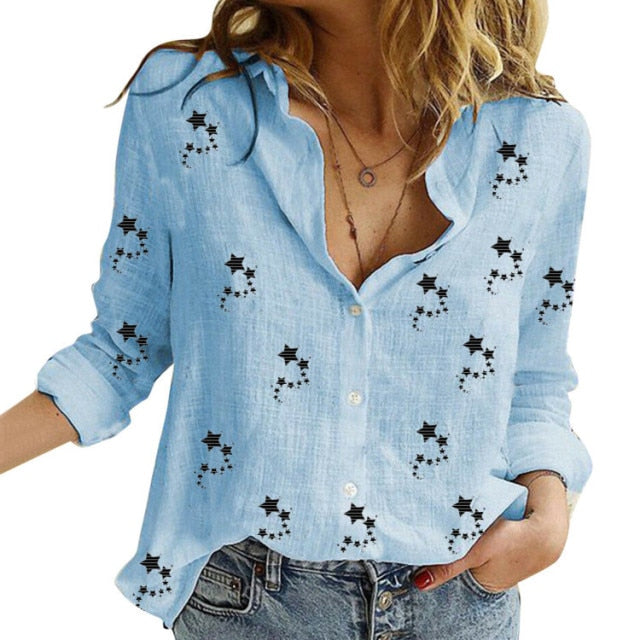 Casual Long Sleeve Birds Print Loose Shirts Women Oversized Cotton and Linen Blouses and Tops Vintage Streetwear Tunic Tees-women's wear