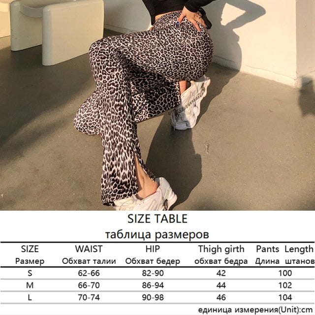 Sweetown Brown Leopard Joggers Women High Waist Flare Pants Double Layer Mesh E Girl Aesthetic Trousers Female Sweatpants